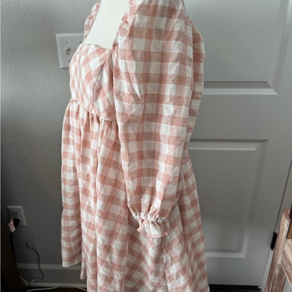 NWT Storia Pink &White Check Plaid Smocked Pleated Dress.  Sz M. - Picture 4 of 9